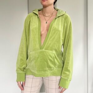 Vintage Old Navy Velour Hoodie - Y2K 90s Retro Streetwear Lounge - Green - XL